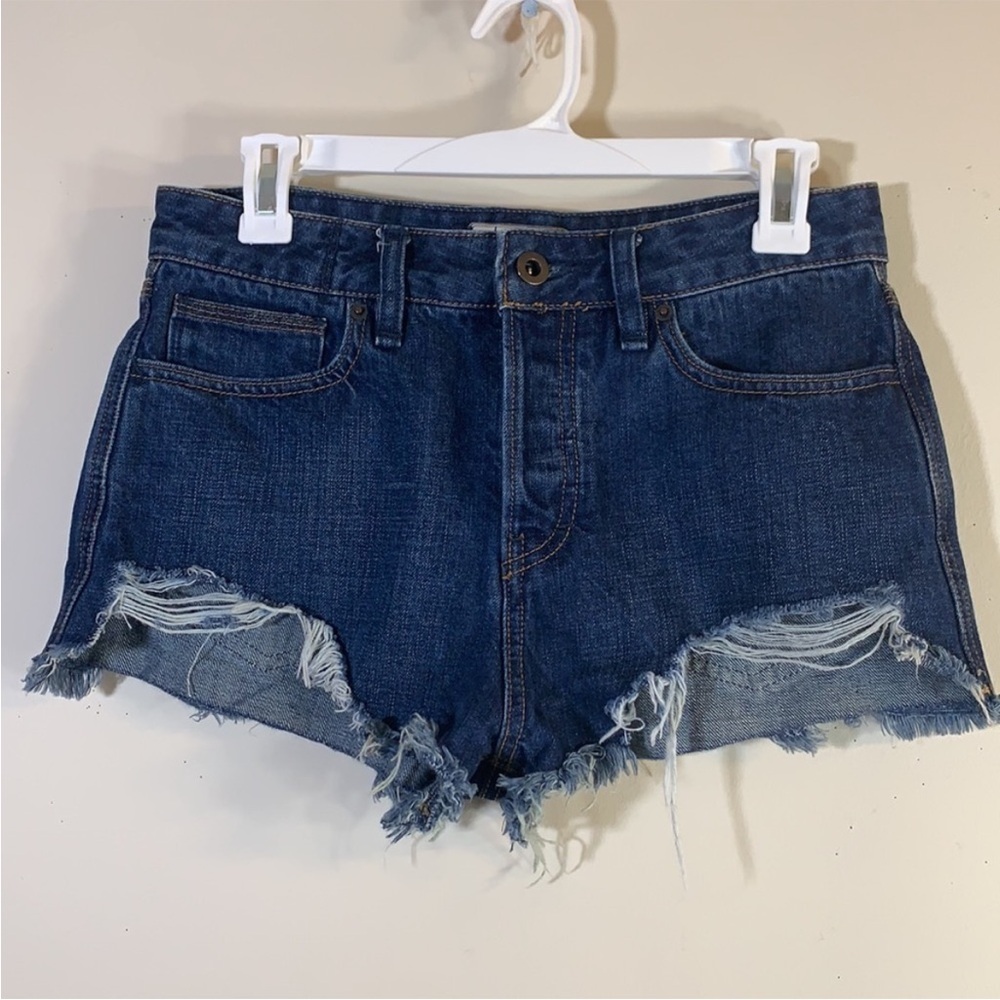 Free People Loving Good Vibrations Highrise Button Fly Raw Hem Denim Shorts. 26.